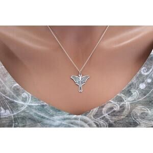 Sterling Silver Etched Luna Moth Charm Necklace